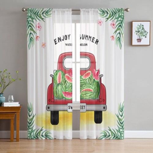 Summer Watermelon Truck Fruit Palm Tree Voile Tulle Sheer Curtains for Bedroom Living Room Kitchen Decor Chiffon Windows Curtain
