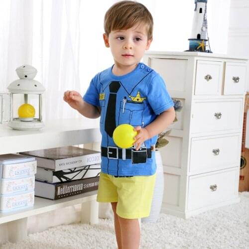 Newborn Baby boy summer clothes Cartoon Policeman t shirt +Shorts kids outfit Cotton Infant Clothes Casual Suits tracksuit DS19
