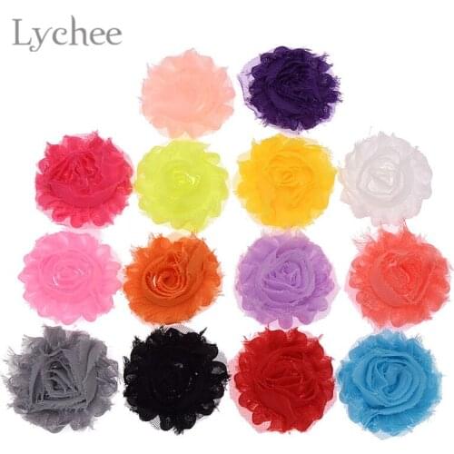 Lychee Life 30pcs Shabby Chiffon Flowers Patch Colorful Floral Applique for Dress DIY Sewing Material For Headbands Decoration