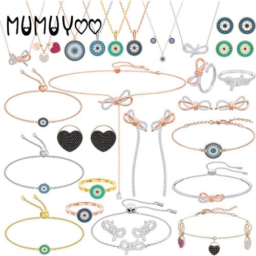 SWA Fashion Jewelry High Quality Boutique Fashion Charm Bow Two-color Three-Dimensional Wide Y-shaped Long Necklace Gift Box