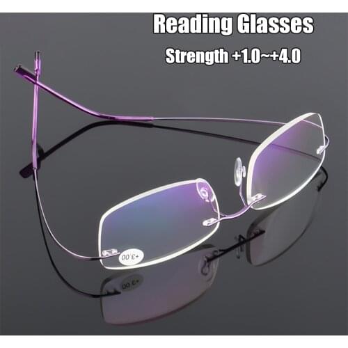 Flexible Ultralight Rimless Reading Eyeglasses Men Women Fashion Memory Titanium Magnetic Clear Presbyopic Eyeglasses +1.0~+4.0