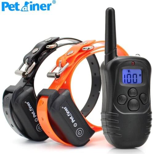 Petrainer 998DB-2 Remote Pet Trainer Dog Training Collar for 2 dogs with 100LV of Shock and Vibration Rechargeable & Waterproof