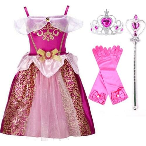 Girls Princess Dress Up Summer Sleeping Beauty Costume Off Shoulder Christmas Kids Clothing Birthday Carnival Fancy Disguise