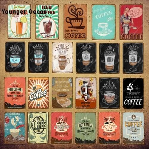 Coffee Poster Iced Tea Metal Signs Mocha Espresso Glace Latte Milk Wall Painting Plaque Pub Club Cafe Shop Home Decor YI-107