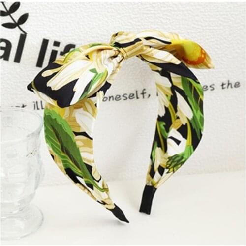 Ladies Summber Headband with Flowers Print Women Travelling Hair Accessories Bowknot Hairbands Teen Girls Bow Hair Headbands