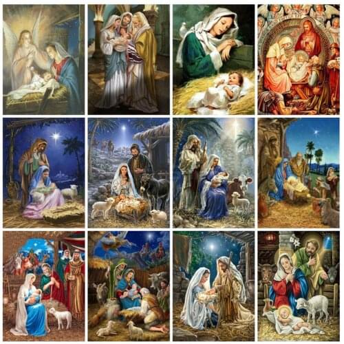 Religion diamond painting virgin mary jesus baby birth mosaic art embroidery cross stitch rhinestone picture puzzle wall decor