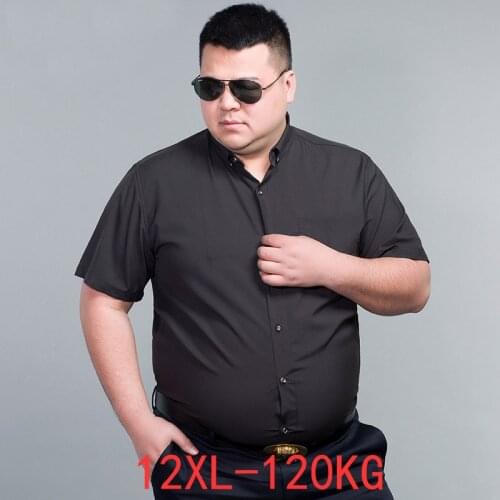 Mens Short Sleeve Big Shirt Large Size 10XL 11XL 12XL 160KG Business Office Comfortable Summer Lapel Black Shirt 8XL 9XL