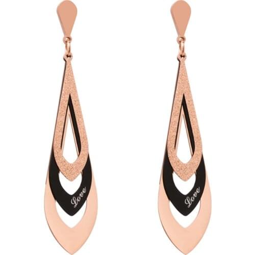 316L Titanium Steel Tie Pendant Three-layer Hollow Geometric Stud Earrings Two-tone Frosted Earrings No Fade