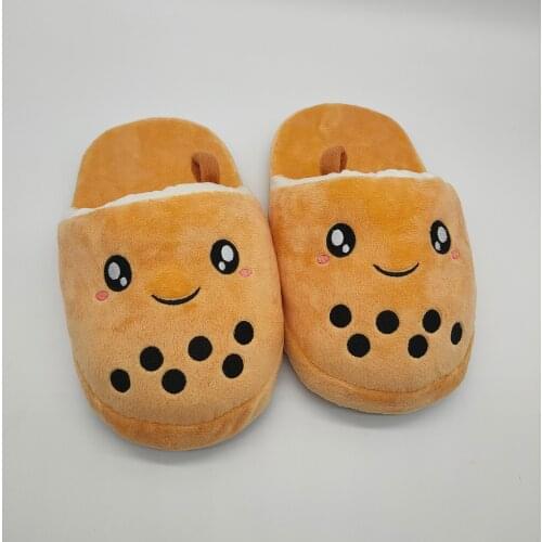 Lovely Creative Milk Tea Cup Couple Plush Home Antiskid Warm Comfortable Floor Slippers