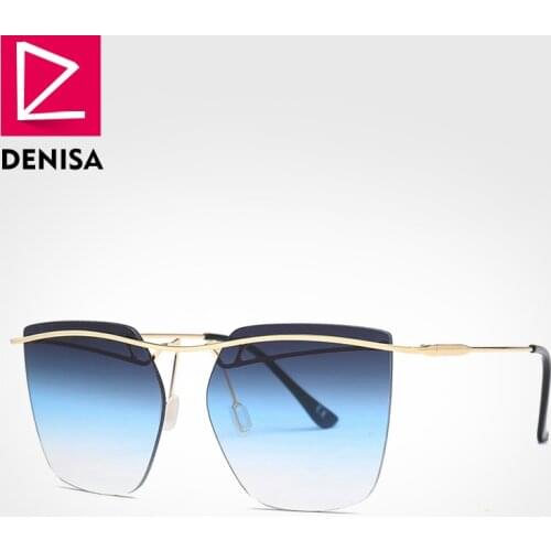 DENISA Rimless Square Sunglasses Women Men 2021 New Fashion Trendy Blue Sun Glasses UV400 Shades Lunette Soleil Homme G22077