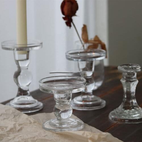 3.46 / 4.52 / 5.51 In Glass Candle Holder Glass Candlestick Romantic Wedding Decoration Tealight Candle Stand Home Decor