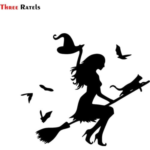Three Ratels FTZ-115# witch on a broomstick with cat window wall switch car motorcycle auto decal sticker