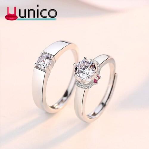 UUNICO 2019 Luxury white Stone Crystal Rings For male Women Sliver Color Wedding Engagement Rings Set Valentine gift for girl