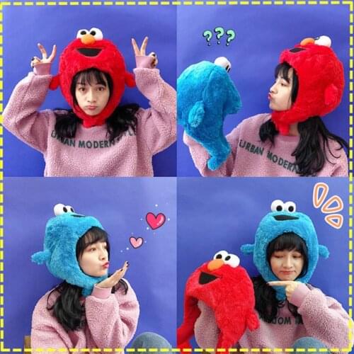 High Quality Sesame Street Elmo Cookie Monster hat cap Soft Plush Toy Dolls stuffed toys figure A gift for a child