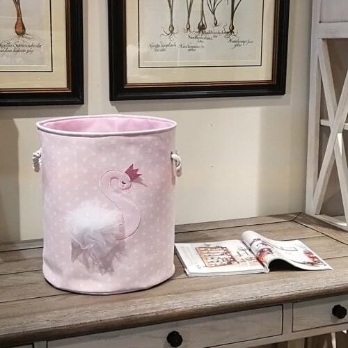 Toy Storage Box 35*40cm Canvas Sundries Storage Barrels Foldable Pink Swan Cat High Capacity Home Organizer Dirty Laundry Basket