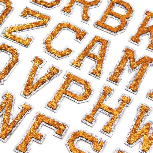 1Pcs Glitter Orange Letter Patches Sequins A-Z English Alphabet Iron On Patch For Clothes Jeans Thermal Patches DIY Name 50MM