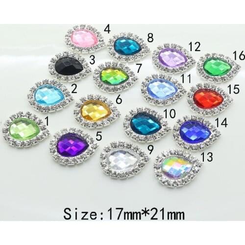 10pc 17*21MM water drop rhinestone button metal Acrylic button Wedding invitations decorate hair flower center scrapbooking