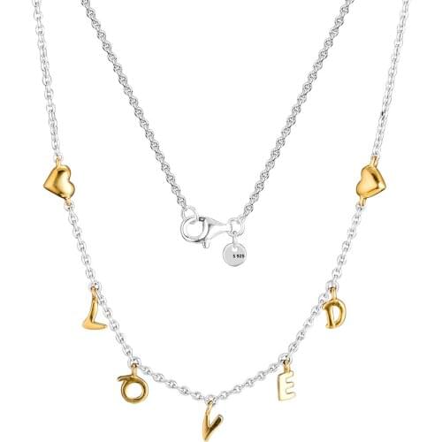 100% 925 Sterling-Silver-Jewelry Loved Script Necklace Free Shipping