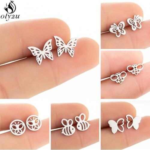 2021 Fashion Elegant Butterfly Stud Earrings for Women Korean Cute Insect Bee Earings Stainless Steel Jewelry Children Party Gif