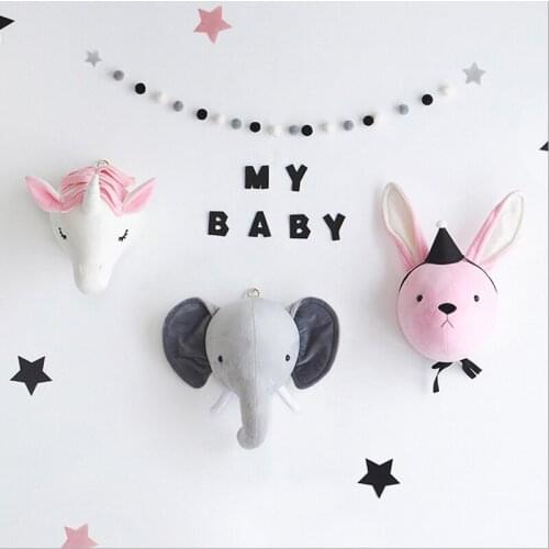 3D Animals Head Nordic Style Kids Room Wall Hanging DIY Stuffed Decoration Soft Artwork Toys Props Childen Kids Wall Hooks Kawai