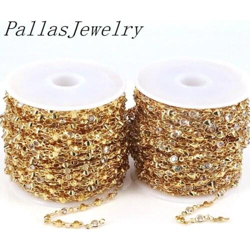 5 Meters, Jewelry Findings Brass Copper Gold Link DIY Chain Crystal Zircon Beads DIY Handmade Necklaces Ankles Accessories