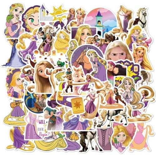 Disney 50Pcs Rapunzel Sticker Cartoon Waterproof Poster Notebook Computer Skateboard Water Cup Suitcase Bedroom Graffiti DIY Toy