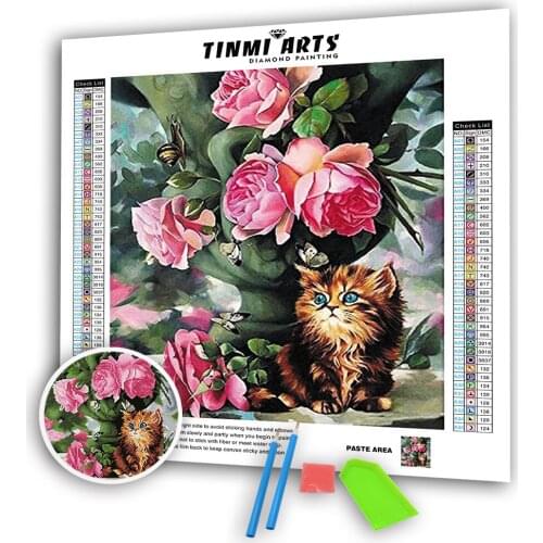 5D Full Drill Round Diamond Painting Kits Crystal Rhinestones Cat Flowers Animal Cross Stitch Embroidery Handmade Wall Decor