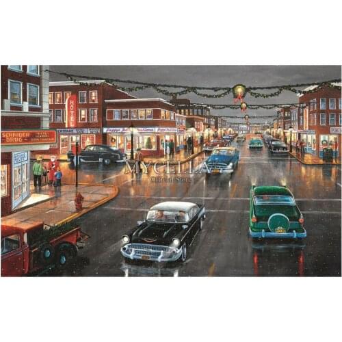 Cars 5D Diy Diamond Painting Cross Stitch Diamond Embroidery Landscape Main Street Diamond Mosaic Kits Wall Stickers Home Decor
