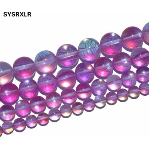 Free Shipping Pink Austria Crystal Synthesis Moon Stone Beads For Jewelry Making DIY Bracelet Necklace 6 8 10 12 MM Strand
