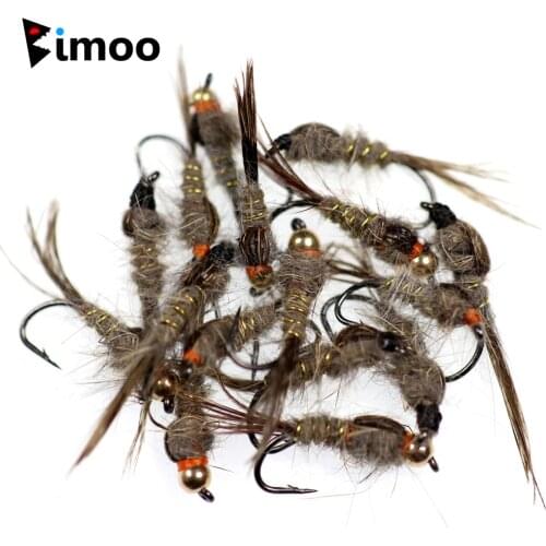 Bimoo 40PCS Classic #12 #14 Golden Rib Hares Ear Fly Trout Fishing Wet / Nymph Fly Caddis Larvae Mayfly Nymphs Snow Bugs Scuds