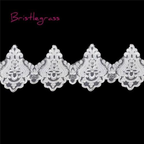 BRISTLEGRASS 1 Yard Off White Embroidered Flower Applique Patches Tulle Mesh Lace Trim Bridal Wedding Dress Costume Sewing Craft