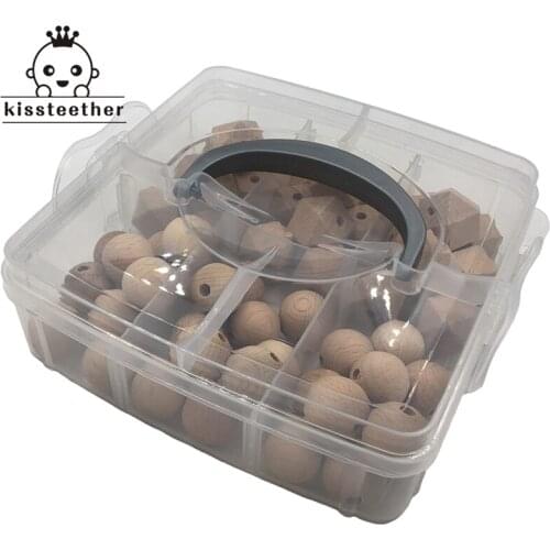 DIY Beech Series Nursing Combination Boxed 20mm Beech Wooden Round Beads Polygonal Geometric Cube Beads Baby Necklace Teether