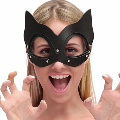 COLEMJE Women Vintage Leather Hair Cosplay Catwalk Rivet Leather Head Mask Cat Crystal Retro Hallowee Party Head Costume Jewelry