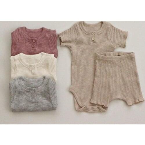 Summer Newborn Baby Boys Girls Clothing Sets Short Sleeve Cotton Jumpsuit+Pants Toddler Baby Boys Girls Clothes Suit