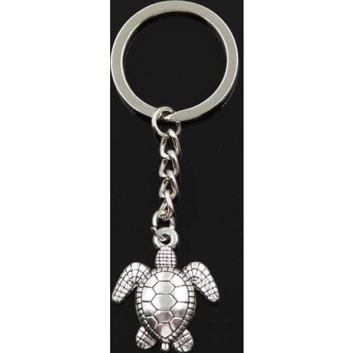Fashion Keychain 26x23mm Tortoise Turtle Sea Silver Color Pendants DIY Men Jewelry Car Key Chain Ring Holder Souvenir For Gift