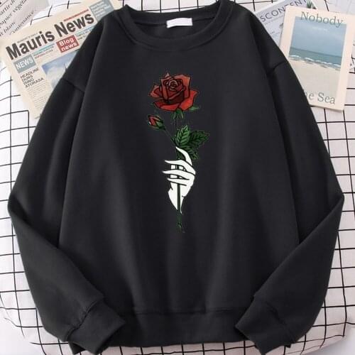 Rose Red Flowers Printed Hoodie Sweatshirts Men O Neck Loose Pocket Mens Hooded Clothes Crewneck Kpop Harajuku Hooded Top Mens