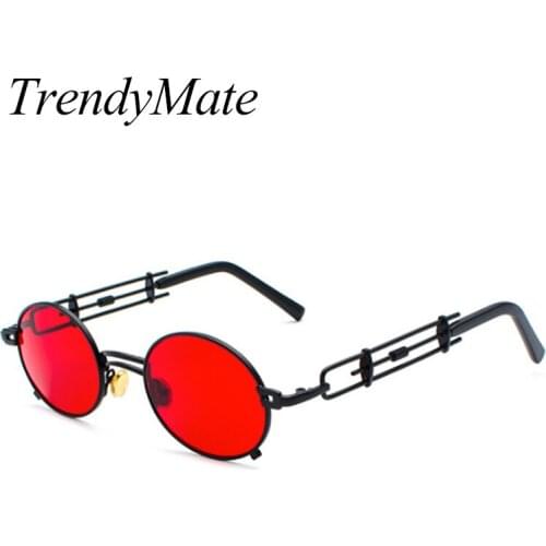 2018 New Small Frame Punk Sunglasses Mens High Quality Metal Oval Sunglasses Brand Designer Retro Travel Sunglasses Women 1457T