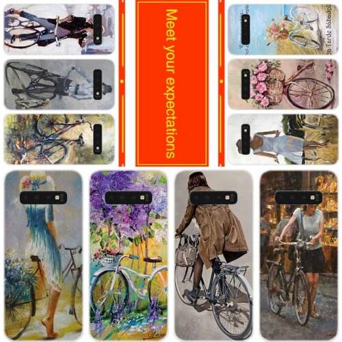 Soft Case for Samsung Note 20 10 9 8 TPU Silicone Cover Pack Note20plus Note10 Bumper Bag girl with bicycle painting