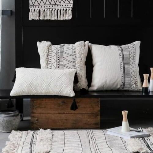 Pillowcase Pillow Black White от храпа Alanna Satijnen Kussensloop Tufted Tassel Nordic Throw Moroccan Geometric Kniekussen