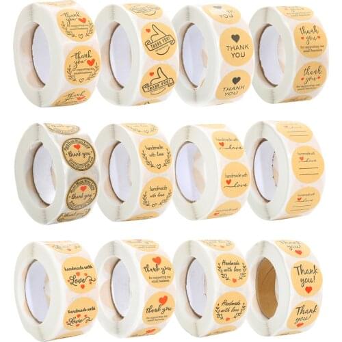 New Arrival 500pcs/roll Round Natural Kraft Handmade Stickers Scrapbooking For Package Adhesive Thank You Sticker Seal Labels