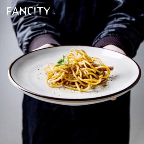 FANCITY Simple pasta plate steak dinner plate household ceramic dish white breakfast plate gourmet photo display