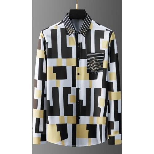 Luxury Rhinestone Long Sleeve Shirts Men Printed Social Party Blouse Male Business Formal Dress Shirts Tuxedo Banquet Clothes