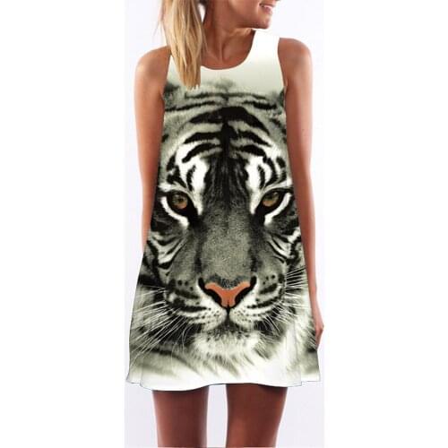 Sexy Plus Size Tiger Print Boho Mini Dress Women Tan Top Sleeveless Summer Beach Dresses Loose Vintage Harajuku Cotton Vestidos