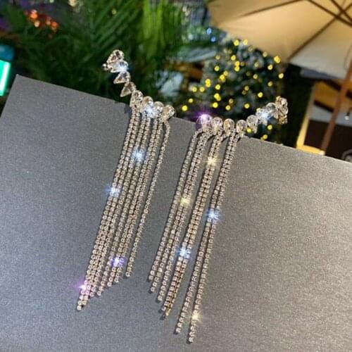 FYUAN Fashion Long Tassel Full Rhinestone Drop Earrings Bijoux Shiny Water Drop Crystal Dangle Earrings for Women Jewelry Gifts