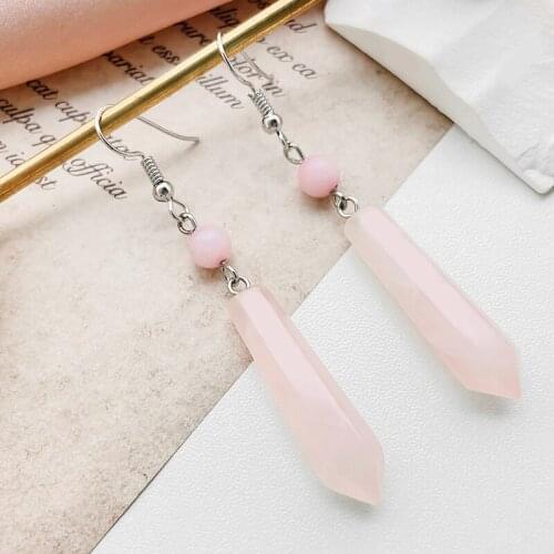 POMLEE Pink Crystal Earrings for Women High Quality Natural Stone Pendant Earring Fashion Stainless Steel Ear Hook Charm Jewelry