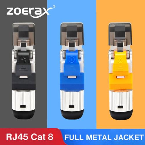 ZoeRax Cat8 Ethernet Cable Connector RJ45 Metal Tool Free Easy Termination Plug | for 2Ghz 40G Double Shielded Solid LAN Cable