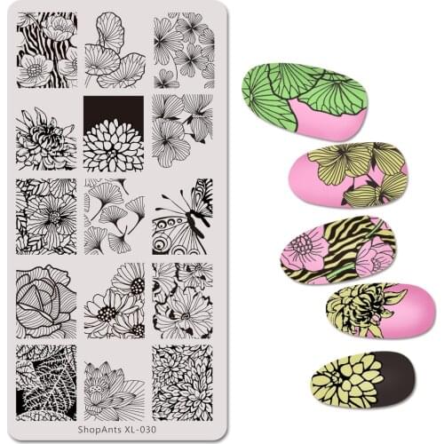 6*12cm Stencil Nail Art Stencil Template Stainless Steel Nail Stamping Plates Lotus Flower Butterfly Ginkgo Leaves Image