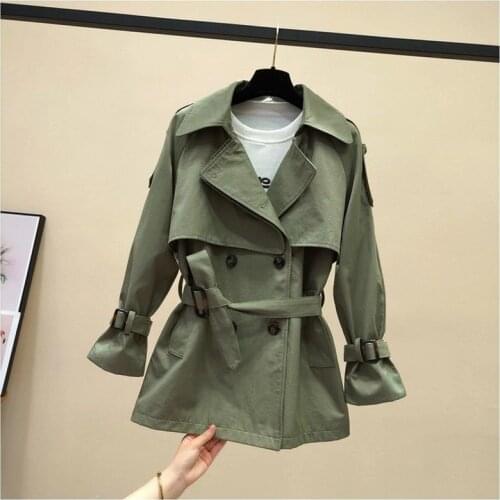 2020 Women Short Trench Spring Windbreaker Coats Casual Loose Fashion Lapel Collar Double Breasted Female Trench Coat 4XL Y540