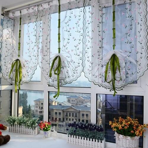 Tulle Sheer Plant Embroidered Roman Lifting Window Curtains for Home Living Room Decoration Voile in the Kitchen Cafe Curtain