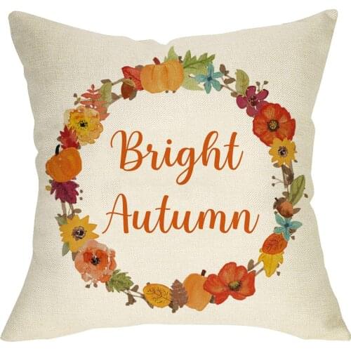 Softxpp Bright Autumn Flower Wreath Throw Pillow Cover, Welcome Fall Seasonal Decorative Pillow Case Decor, Thanksgiving Holiday